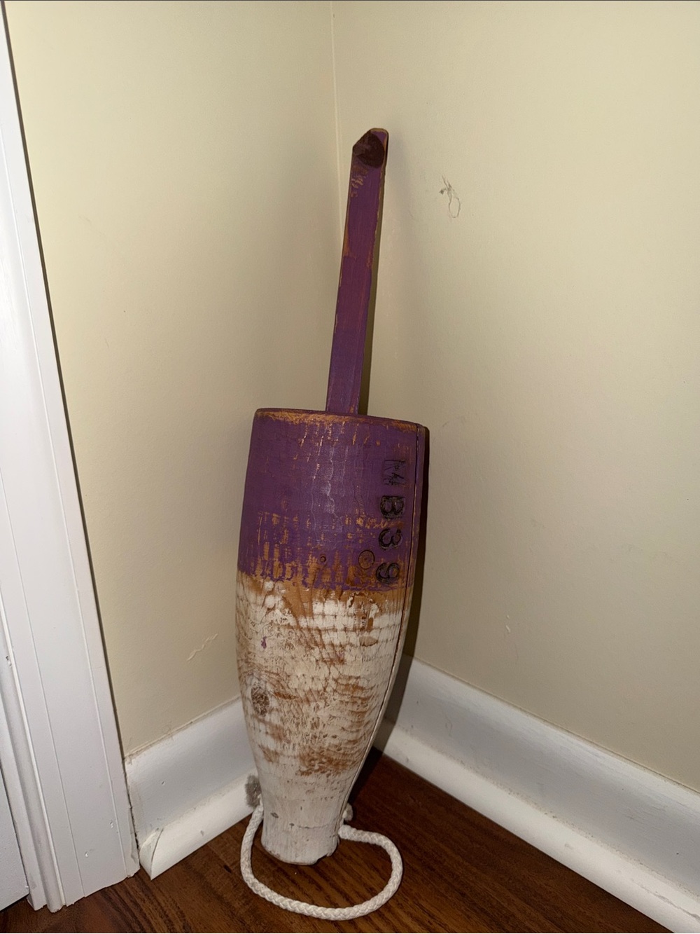 Handcrafted Purple and White Buoy - Nautical Home Accent